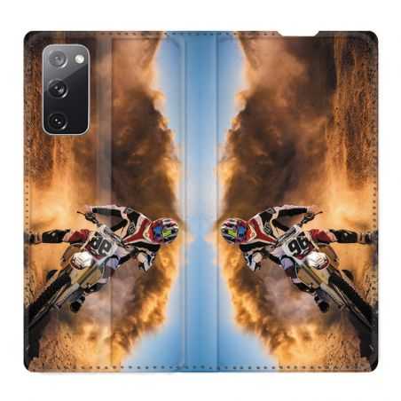 Housse Cuir Portefeuille Pour Samsung Galaxy S20 FE / S20FE Moto Cross Blanc