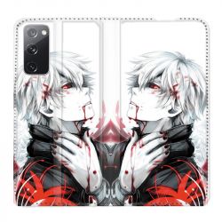 Housse Cuir Portefeuille Pour Samsung Galaxy S20 FE / S20FE Manga Kaneki Blanc