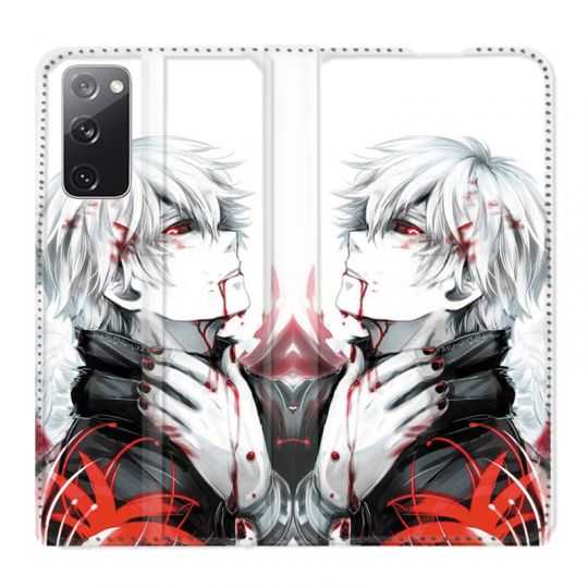 Housse Cuir Portefeuille Pour Samsung Galaxy S20 FE / S20FE Manga Kaneki Blanc