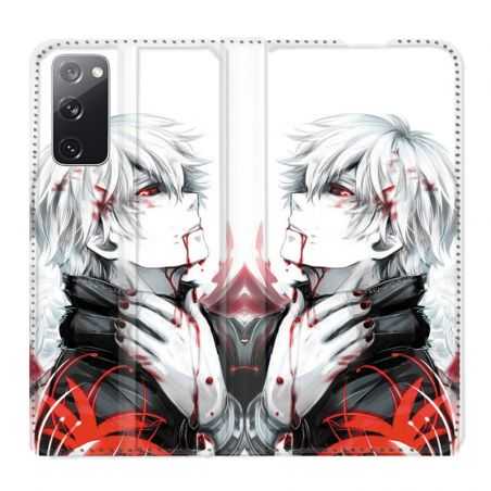 Housse Cuir Portefeuille Pour Samsung Galaxy S20 FE / S20FE Manga Kaneki Blanc