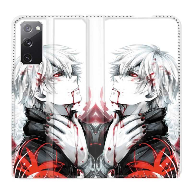 Housse Cuir Portefeuille Pour Samsung Galaxy S20 FE / S20FE Manga Kaneki Blanc