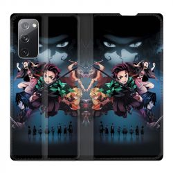 Housse Cuir Portefeuille Pour Samsung Galaxy S20 FE / S20FE Manga Demon Slayer Noir