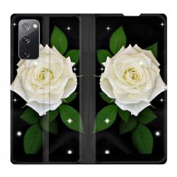 Housse Cuir Portefeuille Pour Samsung Galaxy S20 FE / S20FE Fleur Rose Blanche