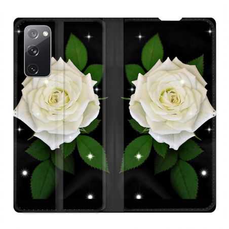 Housse Cuir Portefeuille Pour Samsung Galaxy S20 FE / S20FE Fleur Rose Blanche