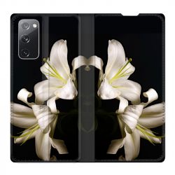 Housse Cuir Portefeuille Pour Samsung Galaxy S20 FE / S20FE Fleur Lys Noir