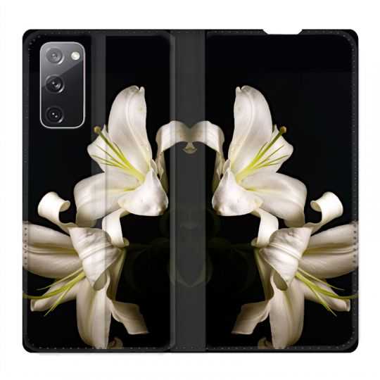 Housse Cuir Portefeuille Pour Samsung Galaxy S20 FE / S20FE Fleur Lys Noir