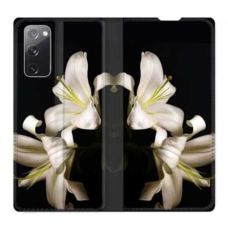 Housse Cuir Portefeuille Pour Samsung Galaxy S20 FE / S20FE Fleur Lys Noir