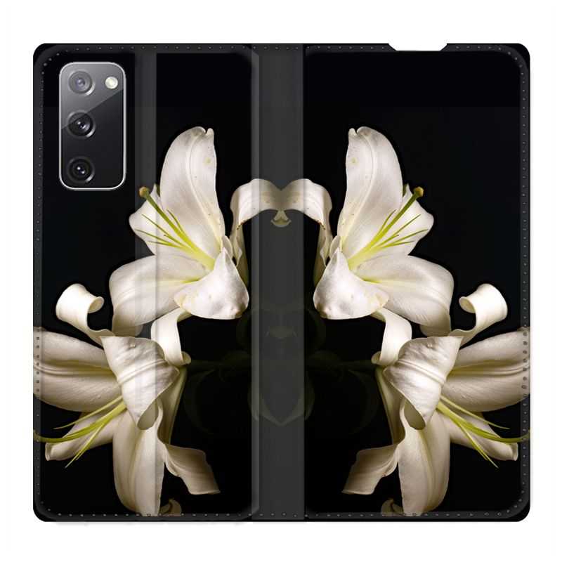 Housse Cuir Portefeuille Pour Samsung Galaxy S20 FE / S20FE Fleur Lys Noir