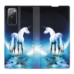 Housse Cuir Portefeuille Pour Samsung Galaxy S20 FE / S20FE Licorne Lune