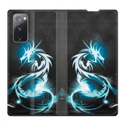 Housse Cuir Portefeuille Pour Samsung Galaxy S20 FE / S20FE Dragon Bleu