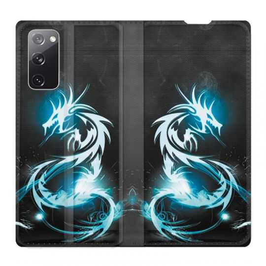Housse Cuir Portefeuille Pour Samsung Galaxy S20 FE / S20FE Dragon Bleu