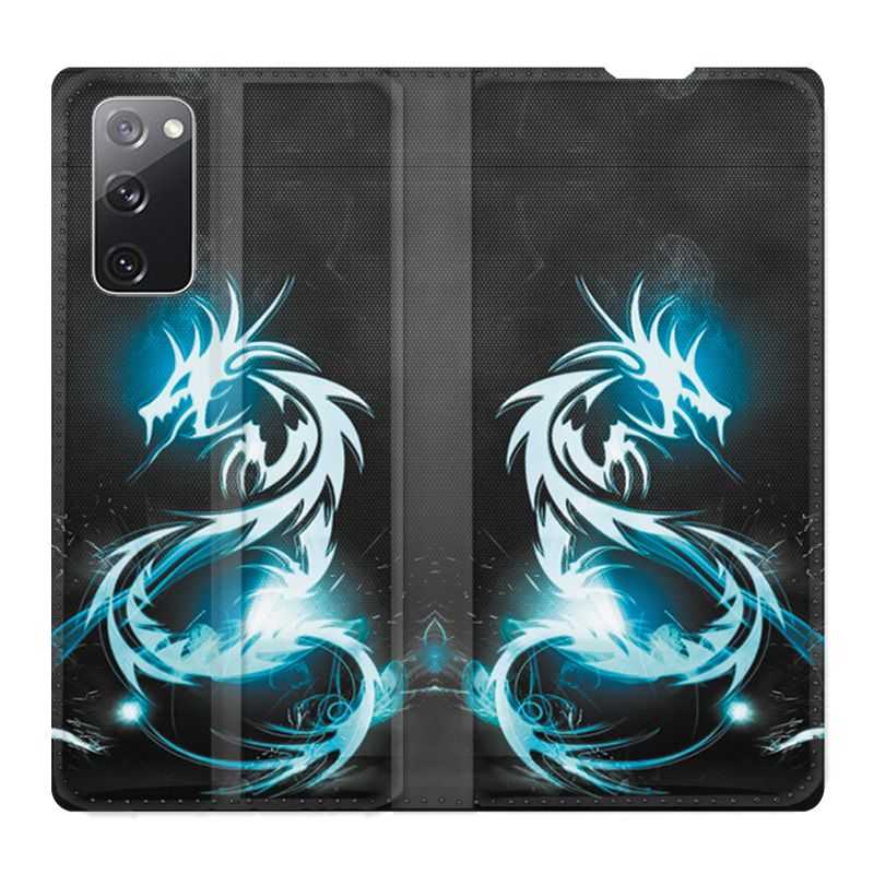 Housse Cuir Portefeuille Pour Samsung Galaxy S20 FE / S20FE Dragon Bleu