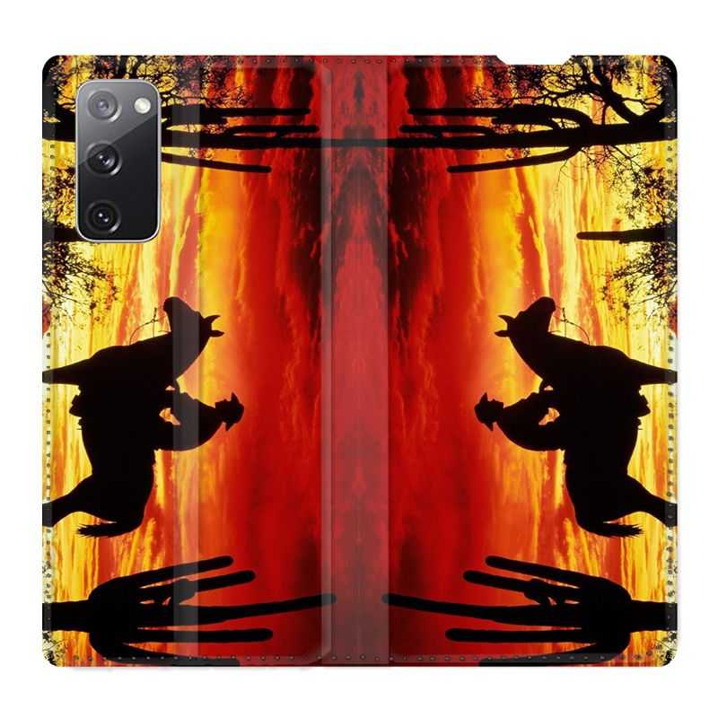 Housse Cuir Portefeuille Pour Samsung Galaxy S20 FE / S20FE Cow Boy Soleil
