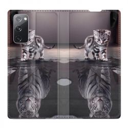Housse Cuir Portefeuille Pour Samsung Galaxy S20 FE / S20FE Chat Reflet