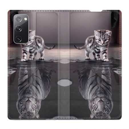Housse Cuir Portefeuille Pour Samsung Galaxy S20 FE / S20FE Chat Reflet
