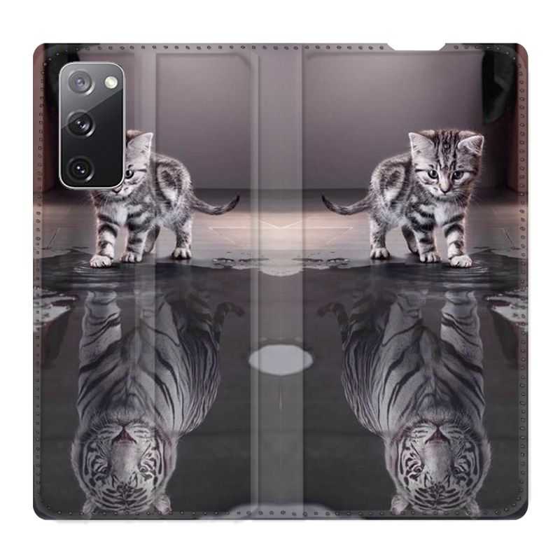 Housse Cuir Portefeuille Pour Samsung Galaxy S20 FE / S20FE Chat Reflet