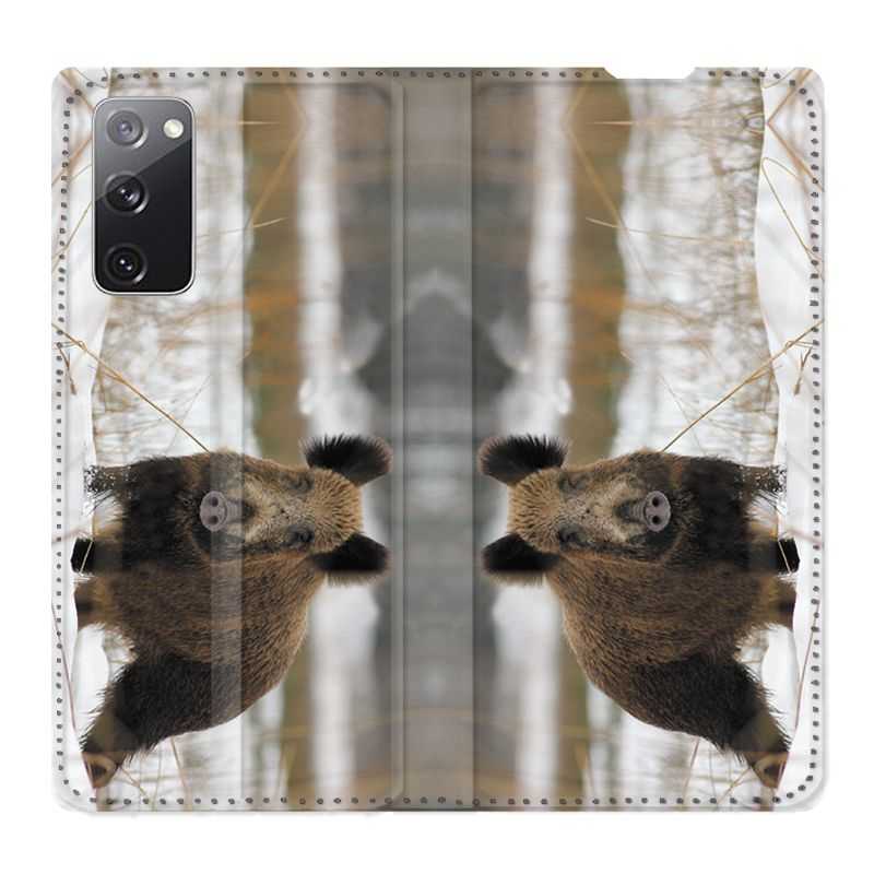 Housse Cuir Portefeuille Pour Samsung Galaxy S20 FE / S20FE Chasse Sanglier Neige