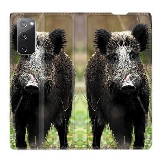 Housse Cuir Portefeuille Pour Samsung Galaxy S20 FE / S20FE Chasse Sanglier bois