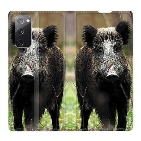 Housse Cuir Portefeuille Pour Samsung Galaxy S20 FE / S20FE Chasse Sanglier bois