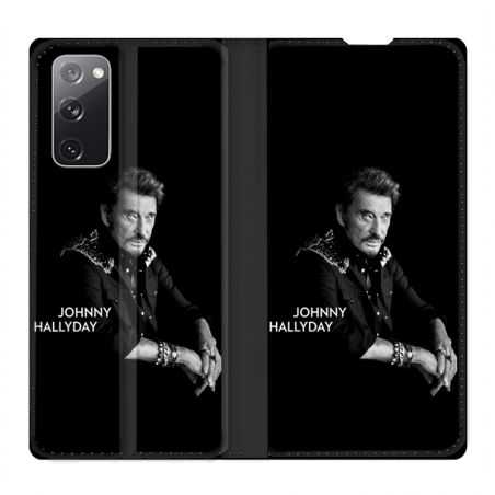 Housse Cuir Portefeuille Pour Samsung Galaxy S20 FE / S20FE Johnny Hallyday Noir