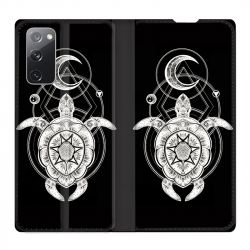 Housse Cuir Portefeuille Pour Samsung Galaxy S20 FE / S20FE Animaux Maori Tortue Noir
