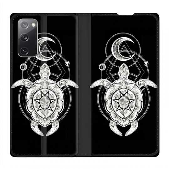 Housse Cuir Portefeuille Pour Samsung Galaxy S20 FE / S20FE Animaux Maori Tortue Noir