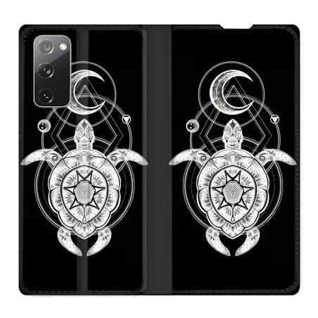 Housse Cuir Portefeuille Pour Samsung Galaxy S20 FE / S20FE Animaux Maori Tortue Noir