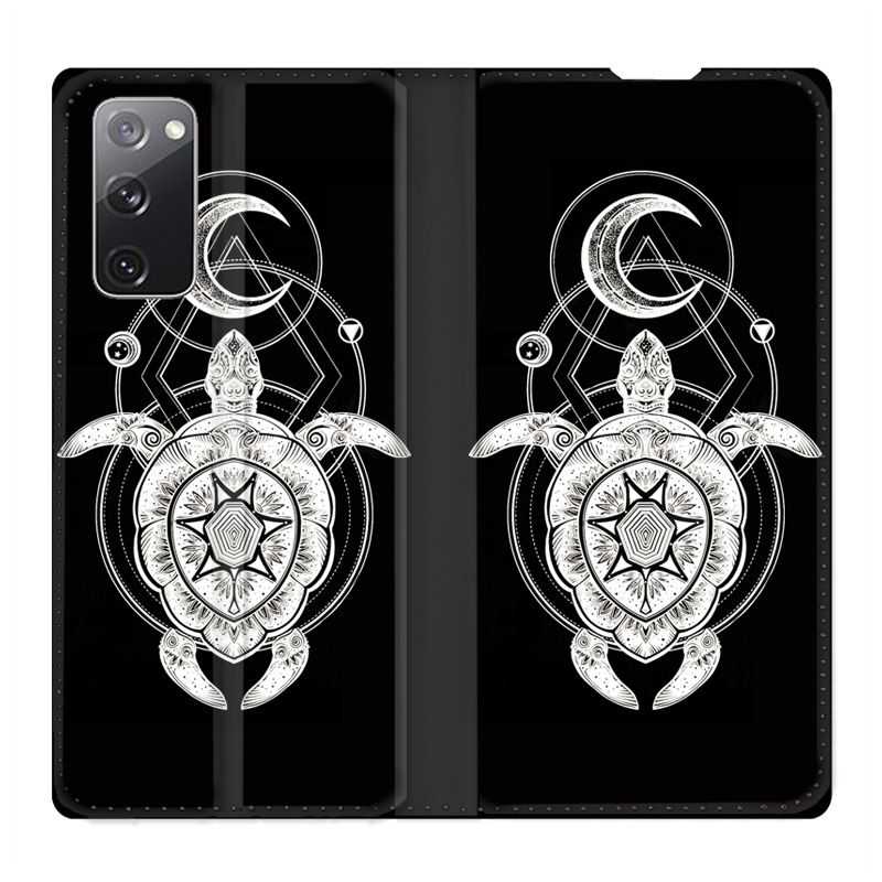 Housse Cuir Portefeuille Pour Samsung Galaxy S20 FE / S20FE Animaux Maori Tortue Noir