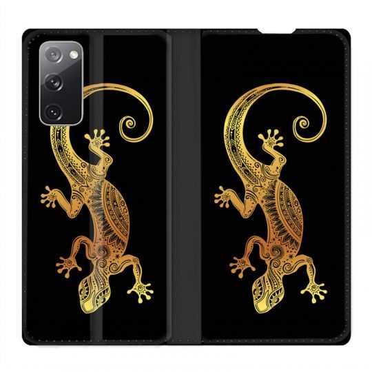 Housse Cuir Portefeuille Pour Samsung Galaxy S20 FE / S20FE Animaux Maori Lezard Noir