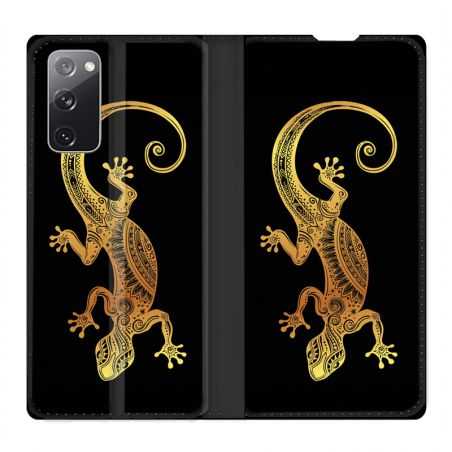Housse Cuir Portefeuille Pour Samsung Galaxy S20 FE / S20FE Animaux Maori Lezard Noir