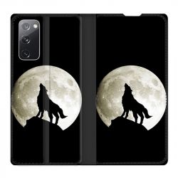 Housse Cuir Portefeuille Pour Samsung Galaxy S20 FE / S20FE Loup Noir