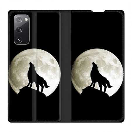 Housse Cuir Portefeuille Pour Samsung Galaxy S20 FE / S20FE Loup Noir