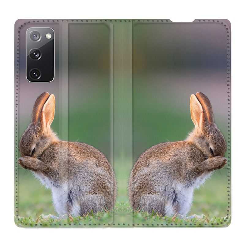 Housse Cuir Portefeuille Pour Samsung Galaxy S20 FE / S20FE Lapin Marron