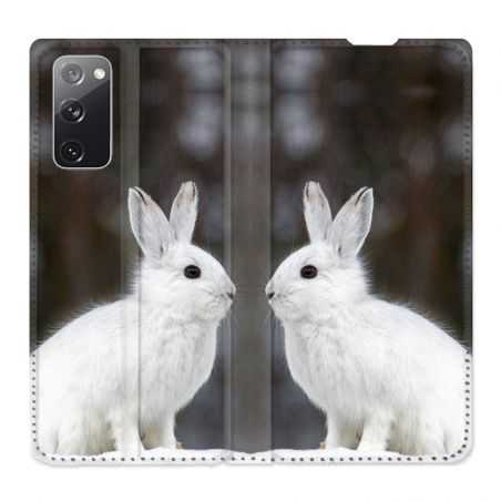 Housse Cuir Portefeuille Pour Samsung Galaxy S20 FE / S20FE Lapin Blanc
