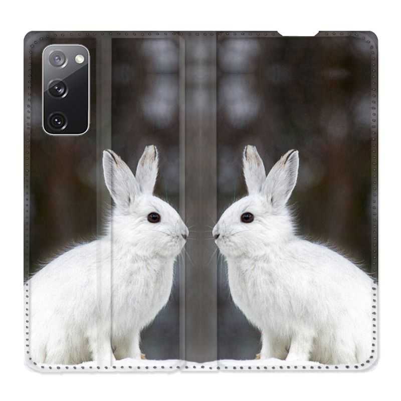 Housse Cuir Portefeuille Pour Samsung Galaxy S20 FE / S20FE Lapin Blanc