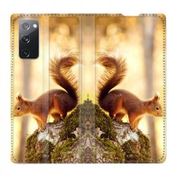 Housse Cuir Portefeuille Pour Samsung Galaxy S20 FE / S20FE Ecureuil Bois