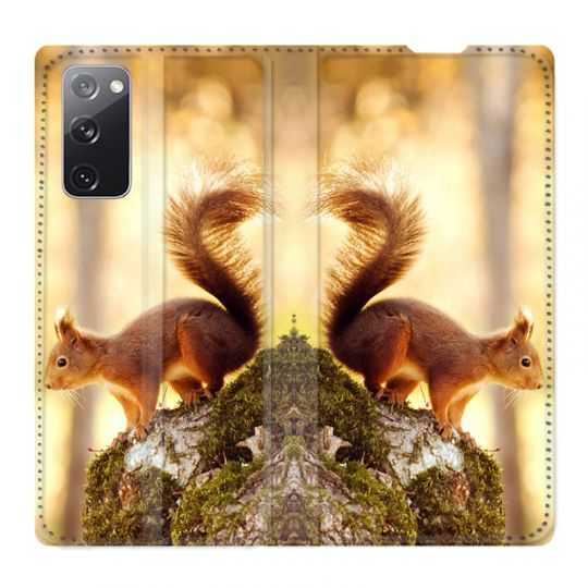 Housse Cuir Portefeuille Pour Samsung Galaxy S20 FE / S20FE Ecureuil Bois