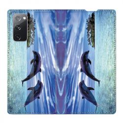 Housse Cuir Portefeuille Pour Samsung Galaxy S20 FE / S20FE Dauphin Ile