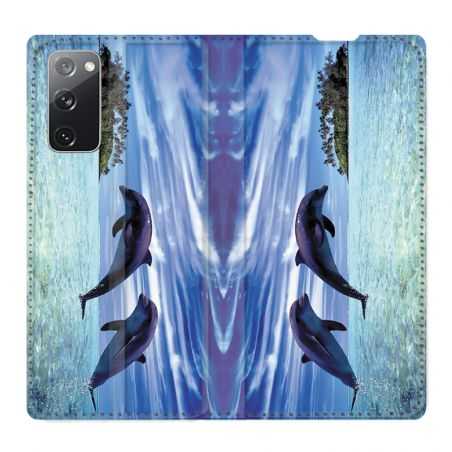 Housse Cuir Portefeuille Pour Samsung Galaxy S20 FE / S20FE Dauphin Ile