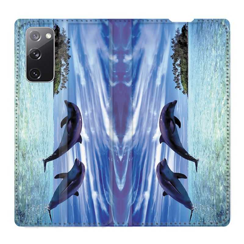 Housse Cuir Portefeuille Pour Samsung Galaxy S20 FE / S20FE Dauphin Ile