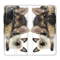 Housse Cuir Portefeuille Pour Samsung Galaxy S20 FE / S20FE Chien vs Chat