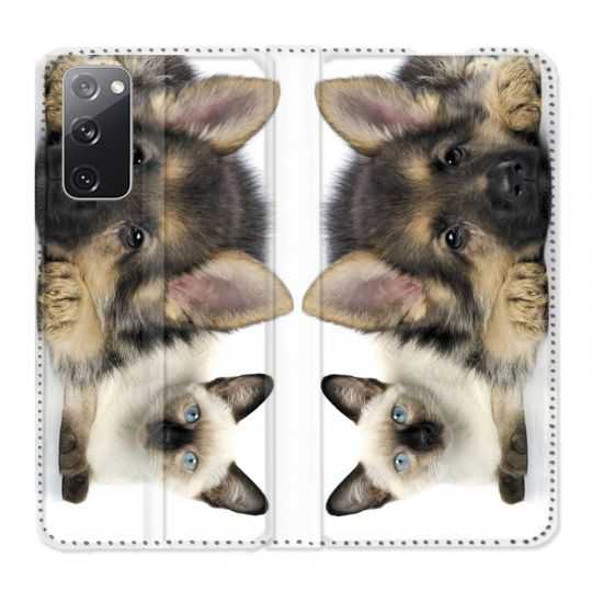 Housse Cuir Portefeuille Pour Samsung Galaxy S20 FE / S20FE Chien vs Chat
