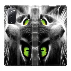 Housse Cuir Portefeuille Pour Samsung Galaxy S20 FE / S20FE Chat Vert