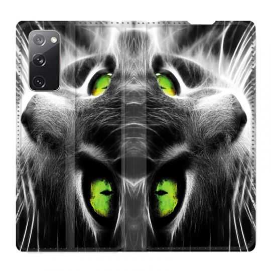 Housse Cuir Portefeuille Pour Samsung Galaxy S20 FE / S20FE Chat Vert