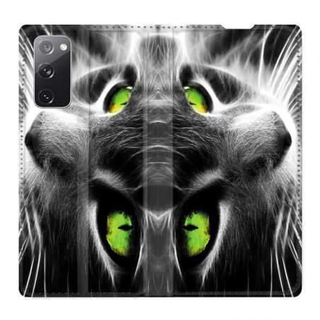 Housse Cuir Portefeuille Pour Samsung Galaxy S20 FE / S20FE Chat Vert