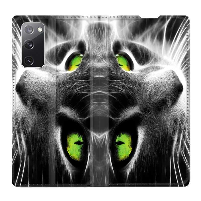 Housse Cuir Portefeuille Pour Samsung Galaxy S20 FE / S20FE Chat Vert
