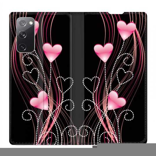 Housse Cuir Portefeuille Pour Samsung Galaxy S20 FE / S20FE Coeur Rose Montant sur Noir