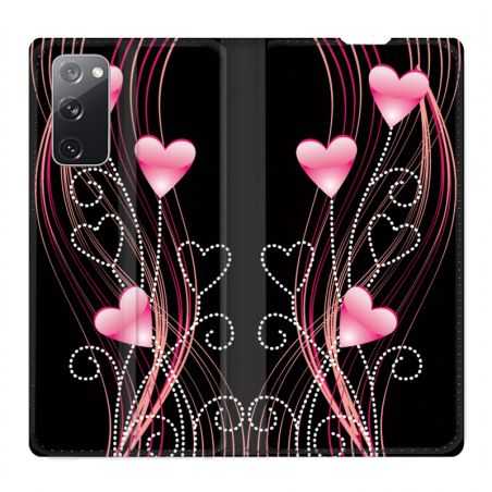 Housse Cuir Portefeuille Pour Samsung Galaxy S20 FE / S20FE Coeur Rose Montant sur Noir