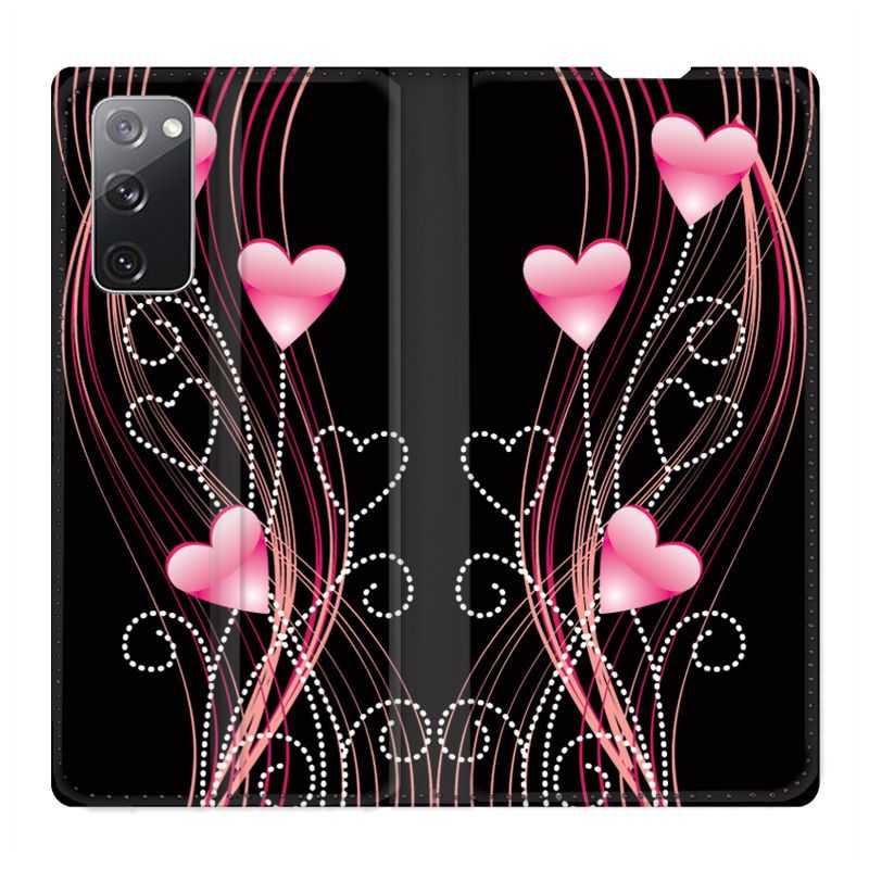 Housse Cuir Portefeuille Pour Samsung Galaxy S20 FE / S20FE Coeur Rose Montant sur Noir