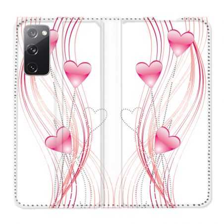 Housse Cuir Portefeuille Pour Samsung Galaxy S20 FE / S20FE Coeur Rose Montant sur Blanc